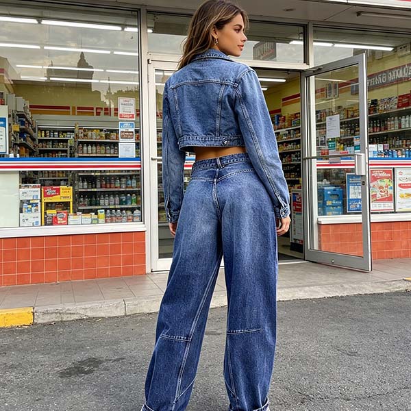 Y2K Curved Seam Baggy Wide Leg Jeans for Women, American High Street Relaxed Fit Straight Leg Denim Pants