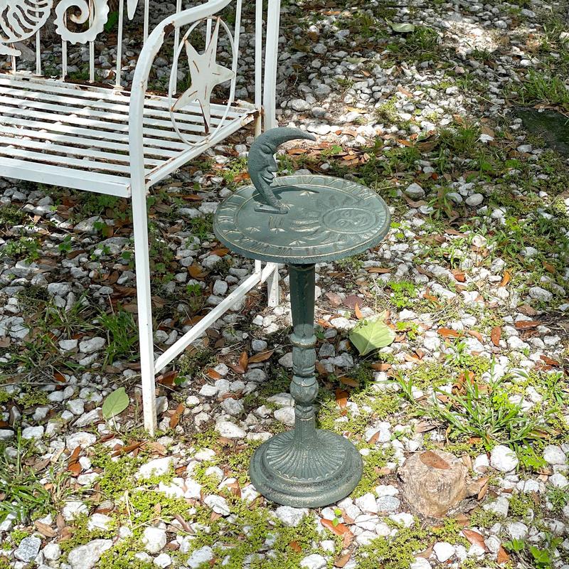 23in Verdigris Sun, Moon, Stars Sundial - Cast Iron Celestial Garden Art