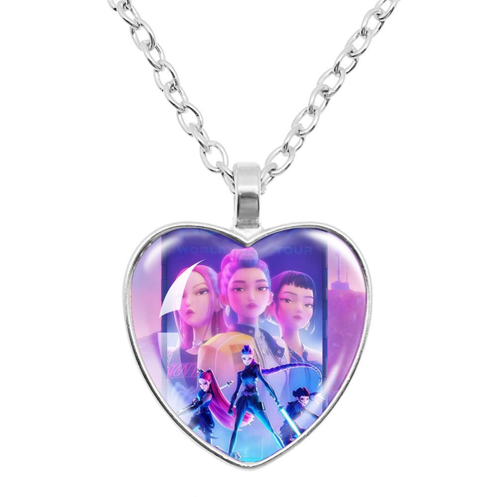 K-Pop  Demon Slayer "Time Gem" Heart Necklace — Featuring a Vibrant, Colorful Love Pendant. Perfect for Daily Wear, Vacations, and Dates — A Delightful and Exquisite Little Gift.