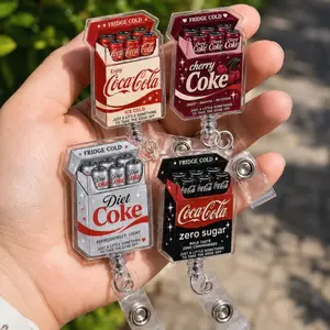 Funny Soda Fridge Cigs Badge Reel, Coca Cola Diet Cherry Coke Zero Sugar Acrylic ID Holder, Sarcastic Cigarette Pack Nurse Teacher Gift