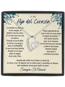 To Daughter Necklace Gift Heart Pendant with Cubic Zirconia,Forver Necklace,Inational Family Bond Keepsake Gift for Stepdaughter Adopted Daughter Jewelry