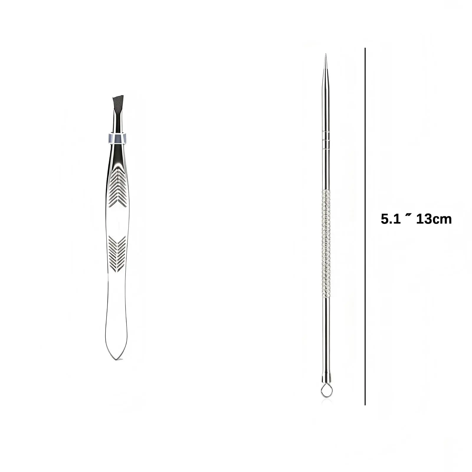2Pcs Professional Beauty Tool Combo, Stainless Steel Acne Removal Needle + Eyebrow Tweezers for Blackhead Removal & Eyebrow Shaping