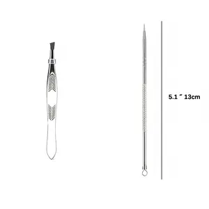 2Pcs Professional Beauty Tool Combo, Stainless Steel Acne Removal Needle + Eyebrow Tweezers for Blackhead Removal & Eyebrow Shaping