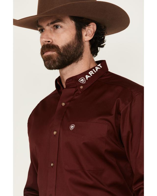 Ariat Men's Burgundy Team Logo Solid Twill Long Sleeve Western Shirt - 10027995