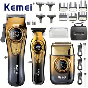 Kome Km-1691+km-1677+t228 Haircut Kit, High Power Shaver Set, Barber Clipper Set, Adjustable Speed, USB Fast Charging, Home & Salon Use, Custom Handbag Included
