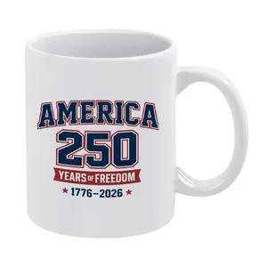 330ml White Ceramic Coffee Mug with America 250th Anniversary Commemorative Design Ideal Patriotic Gift for Friends and Family