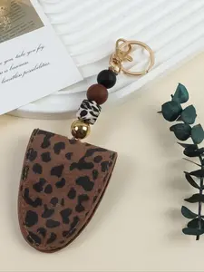 Bohemian Style Beaded Keychain, Leopard Print & Accents, Fashionable Accessory for Bags, Keys, Sunglasses Storage