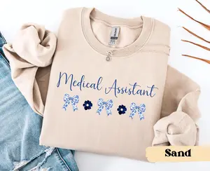 Blue Toile Medical Assistant T-Shirt / Sweatshirt / Hoodie ,  MA Nurse Nurse Appreciation Cotton Womenswear Fabric