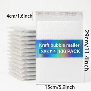 50/100 Pack 5.9x11.4 Inch White Bubble Mailers, Self-Sealing Padded Shipping Envelopes, Waterproof Tear-Proof Shockproof Bubble Bags for Jewelry, Phone Cases, Small Electronics & Daily Mailing