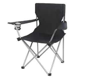 Basic Quad Folding Camp Chair with Cup Holder, Black