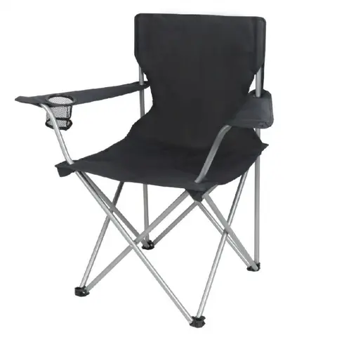 Basic Quad Folding Camp Chair with Cup Holder, Black