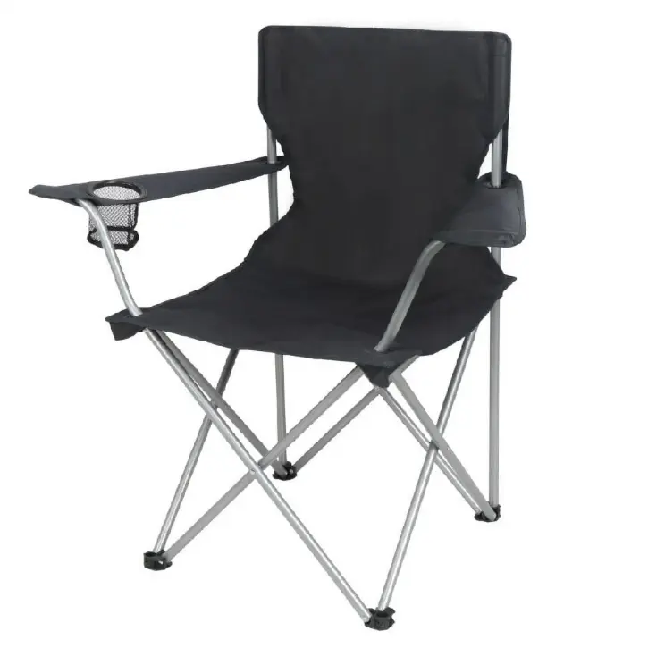 Basic Quad Folding Camp Chair with Cup Holder, Black