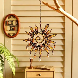 Crystal Sun Catcher, Sunflower Suncatcher Hanging Artificial crystal Decor, Handmade Rainbow Maker Indoor Outdoor Decor for Window Bedroom Courtyard Garden, Bless Gift