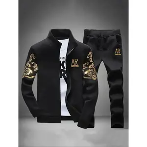 Men's trendy cardigan sweatshirt casual sports set, 2-piece set, comfortable knitted fabric, perfect for daily wear and sportswear in autumn and winter, Streetwear Tracksuit