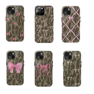 Bottomland Camo Pink Bow Ribbon Tough Phone Case - Durable, Impact-Resistant, Glossy Finish, Ideal for Gifts, Duck Hunting, Apple Accessories