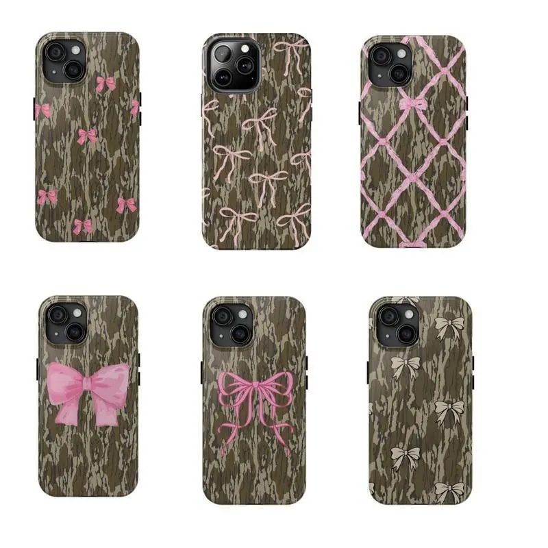 Bottomland Camo Pink Bow Ribbon Tough Phone Case - Durable, Impact-Resistant, Glossy Finish, Ideal for Gifts, Duck Hunting, Apple Accessories