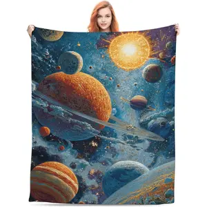 Space Galaxy Flannel Blanket - Ultra Soft, Lightweight & Multipurpose Solar System Décor Throw Blankets for Couch Sofa Bed Home Decor