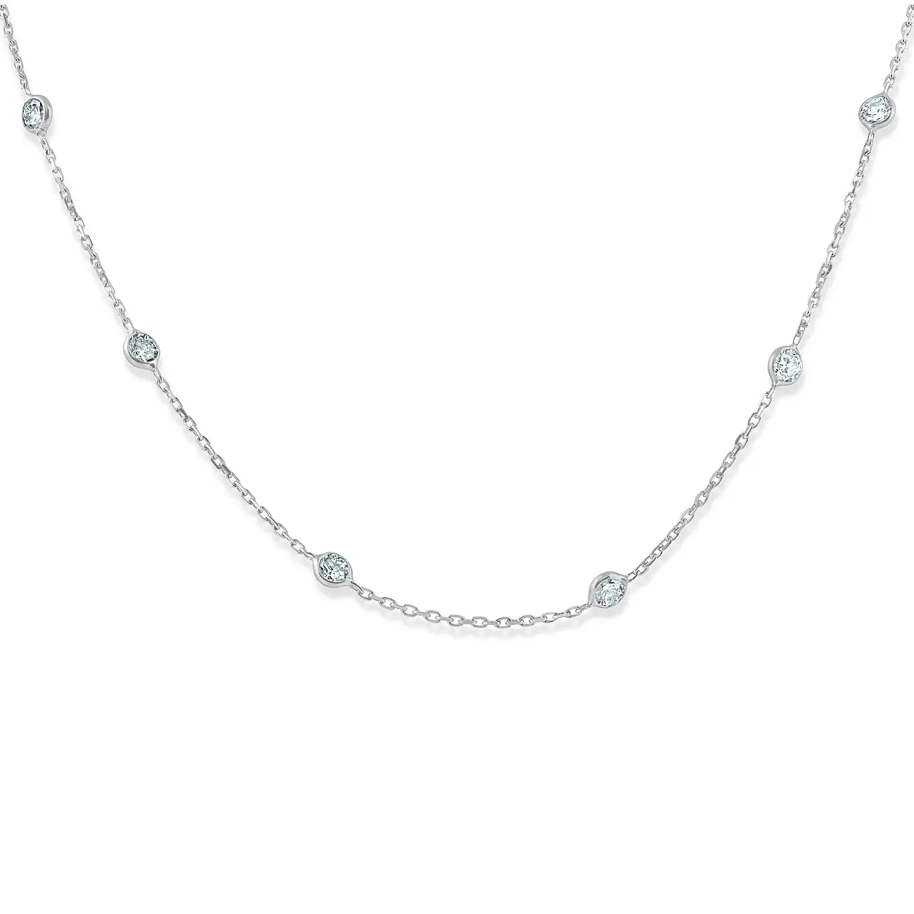 1 1/2 Ctw Diamond Bezel Station Necklace 14K White Gold 18" 1 1/2 Ctw Diamond Bezel Station Necklace 14K White Gold 18"