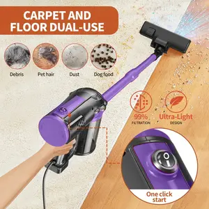 600W 18kPa Compact Lightweight Upright Vacuum Cleaner with Multiple Suction Heads for Carpets Hard Surfaces & Pet Hair High-Quality DC Motor for Powerful Cleaning Detachable