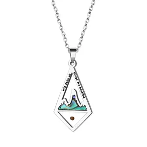 Mustard Seed Mountain Necklace for Women, Geometric Diamond Abalone Shell Pendant with Engraved “With Faith All Things Are Possible”, Stainless Steel Christian Faith Inspirational Gift, Silver Tone, 17.71"+1.97" Extender