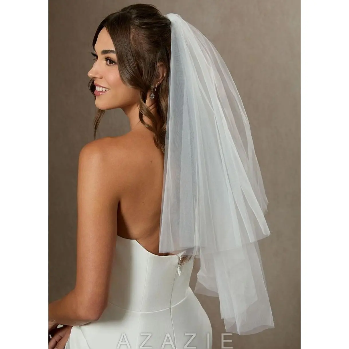 Simple Waist Length Layered Veil with Blusher