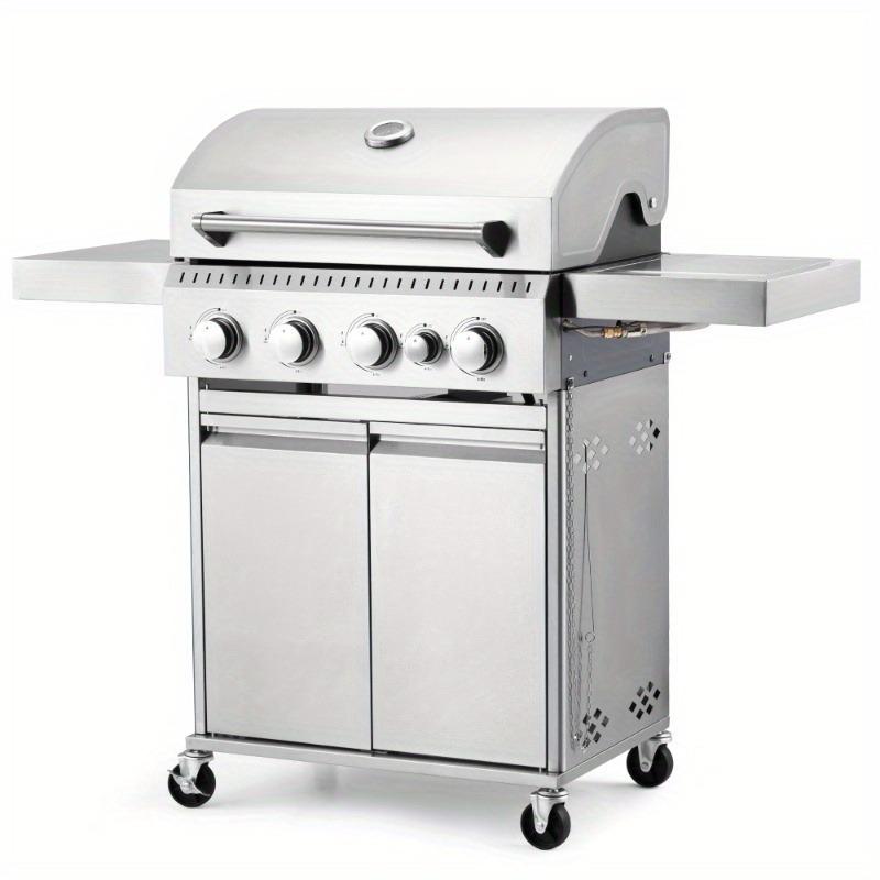4-Burner Propane Gas Grill with 42, 000 BTU - Stainless Steel Body, Heavy-Duty Cast Iron Grates & Side Burner (Versatile Cooking), Silver Finish, Perfect for Patios/Backyards/Camping