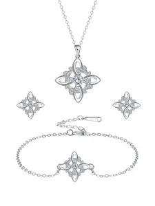 Good Luck Wreath Witches Knot Geometric Pattern Jewelry Set for Women, Witch Pendant Necklace Bracelet Earrings, Hypoallergenic Piercing Studs for Sensitive Ears, Amulet Jewelry for Women, Sensitive Skin, Trendy Design