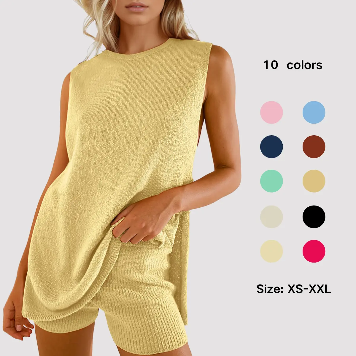 Molitree Women's Summer Sweater Set Sleeveless Knit Tunic Top Matching Shorts 2 Piece Outfits Trendy Beach Vacation Set