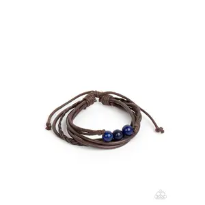 Rest Easy - Blue Stone Bead Brown Cord Urban Slide Bracelet - Paparazzi
