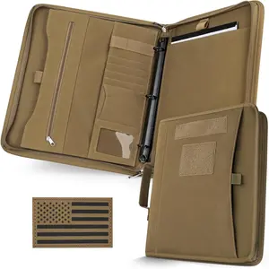 Portfolio Padfolio Binder Detachable 3-Ring Planner, Zip Tactical Notebook Cover with A4 Letter Paper, Multi-Pocket Carry Bag for Gift, Out-Work, Travels, Office & School