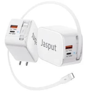 3-in-1 Retractable iPhone Charger Block, 58W Fast Charging Foldable Wall Charger with Built-in Lightning Cable, Portable Travel Charger for iPhone 14/13/12/11, iPad, AirPods & More