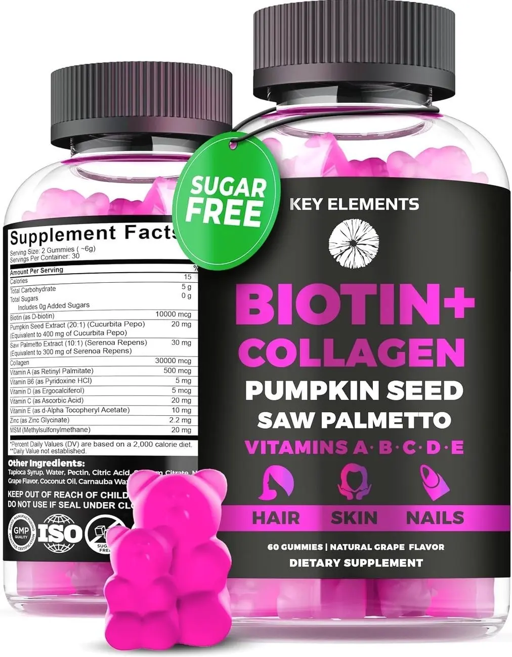 Hair Skin and Nails 10000mcg Gummies & Collagen Gummies - Biotin Vitamins for Hair Growth Pumpkin Seed Oil, Saw Palmetto Extract & Vitamins A B6 C D E - Biotin and Collagen Supplements