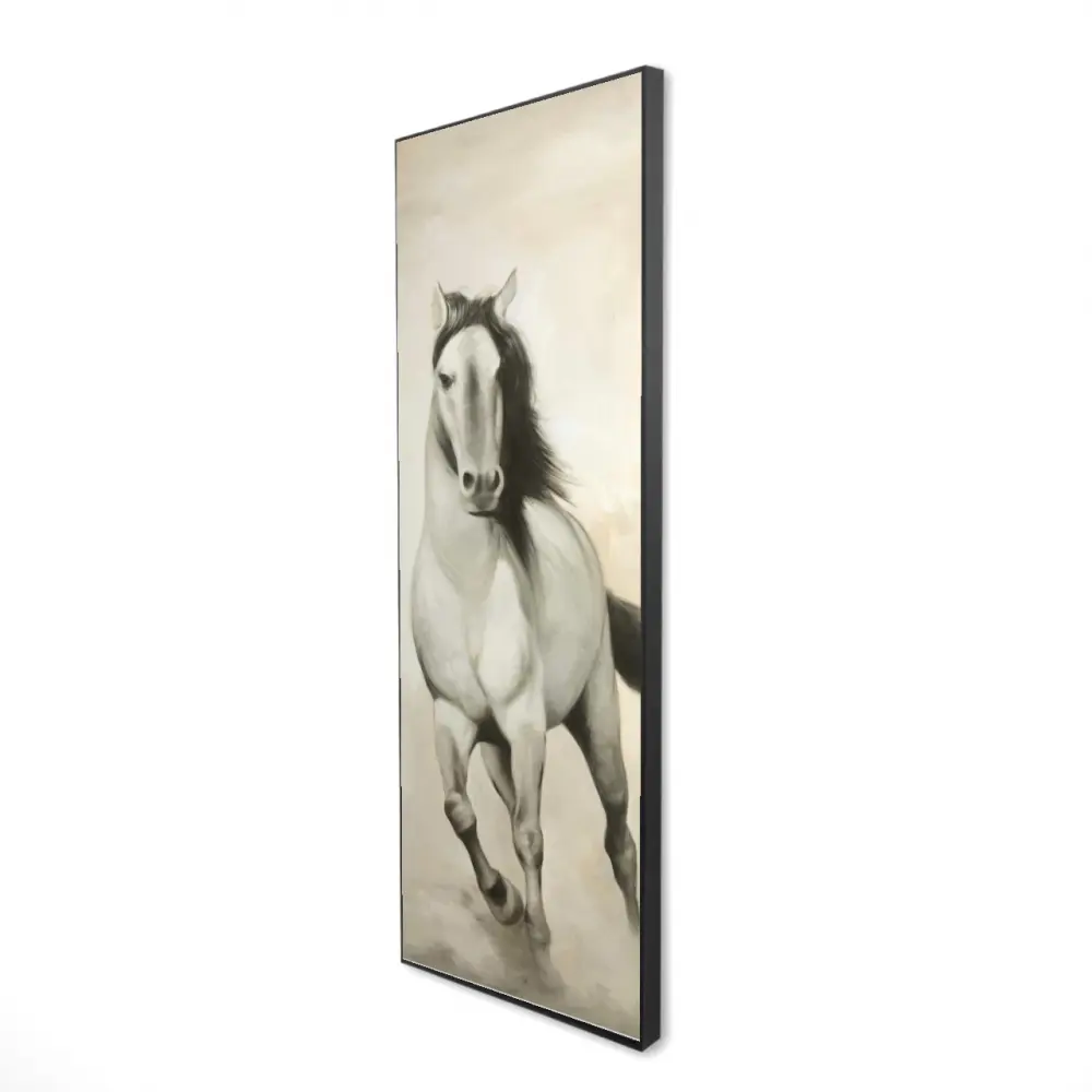 16" x 48" Durable Artistic Horse Framed Wall Artwork with 360-Degree Rotating Stand - Modern Western Horse Motif Home Decor Accessory, Ready-to-Hang White Bedroom Decoration