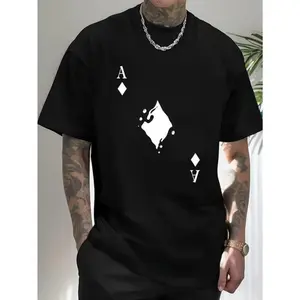 Men's cotton crew neck t-shirt with bold Ace of Spades graphic print, regular fit stretch knit fabric, white casual short sleeve top, suitable for all seasons, summer wear, casual style, machine washable, street trend t-shirt