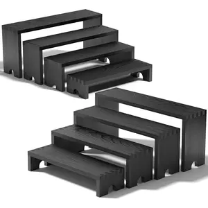 2-Piece Set Large Black Wooden Tiered Display Stand Suitable for Supplier Events, Stackable Wooden Cupcake Stand, Farmhouse Decor Wooden Dessert Table Display Set, Supplier Booth Display Items, Party Food Display Stand (12-11.2-10.4- 9.6inch )