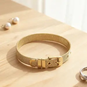 Stellar Glint Shiny Stainless Steel Mesh Watchband Bracelet Unisex Fashion OL Style Geometry Electroplated 8MM-Steel Color All-match Gift