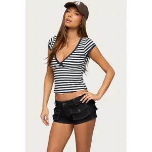 Laia Striped V Neck T Shirt