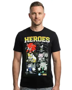 DC X Sonic The Hedgehog Men's T-Shirt Heroes Comic Book Panel Distressed Graphic Print Tee