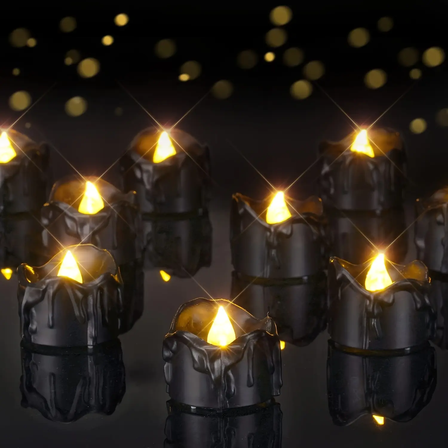 Set of 24 Battery-Powered Black Candles That Melt, Perfect for Halloween with Their Flickering Effect, Suitable for Festive Decorations And Themed Parties, Emitting a Warm White Light