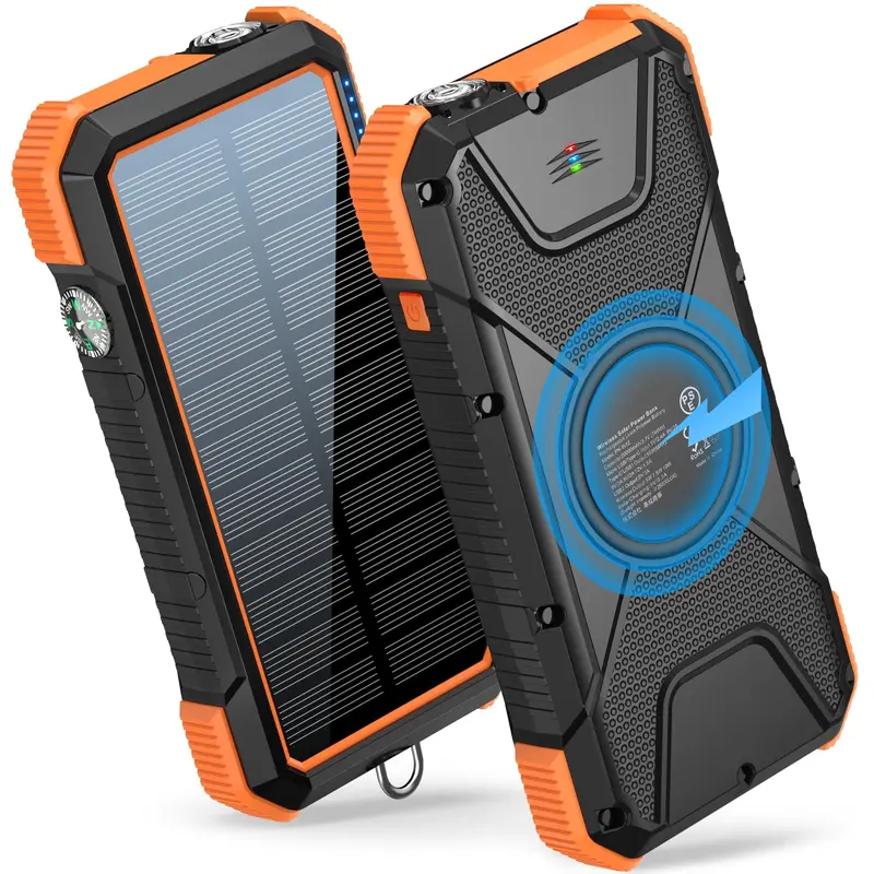 W12 Solar Power Bank 20000mAh, PD 18W, QC3.0, Qi Wireless, IPX5, Flashlight, Compass.