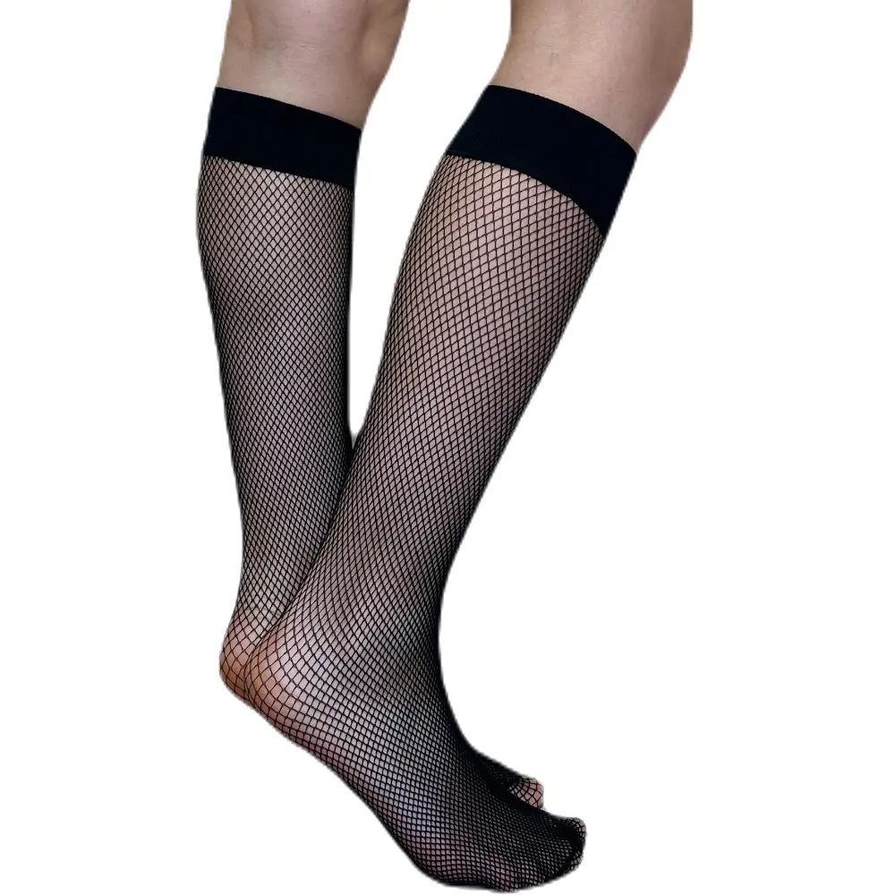 Sheerly Touch Ya, Small Mesh Fishnet Knee High with Spandex, 20% Spandex 80% Nylon, Made in Taiwan