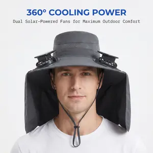 Solar Powered Neck Protector Hat with Dual Fans UV Protection 99 Comfortable Breathable Removable Shawl Waterproof Fisherman Hat Quick Dry Outdoor Sunshade for Fishing Hiking Universal for Men and Women Enhanced Brim USB Solar Charging