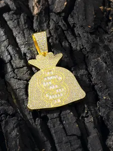 Hiphop Style Dollar Bag Full Diamond Pendant, Streetwear Essential, Hip Hop Culture Art Jewelry, Unisex Alloy Necklace