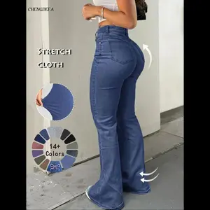 CHENGDEFA 2025 Women's High Waist Flare Leg Jeans, Casual Button Fly Pocket Design Bell Bottom Denim Trousers for Fall & Winter, Women's Bottoms for Daily Wear, Women Jeans Womenswear Pants Streetwear Comfort Fitted