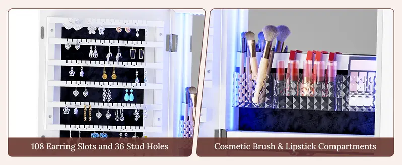 Miuvanity 5-in-1 360 Swivel Jewelry Cabinet with LED Light