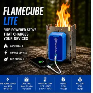 FlameCube Portable Wood Burning Camp Stove Outdoor Folding Backpacking Stove to Power USB Charging and Outdoor Camping