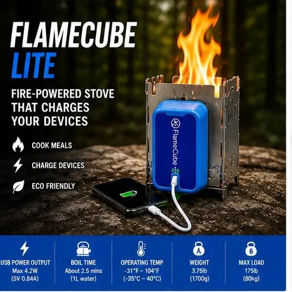 FlameCube Portable Wood Burning Camp Stove Outdoor Folding Backpacking Stove to Power USB Charging and Outdoor Camping