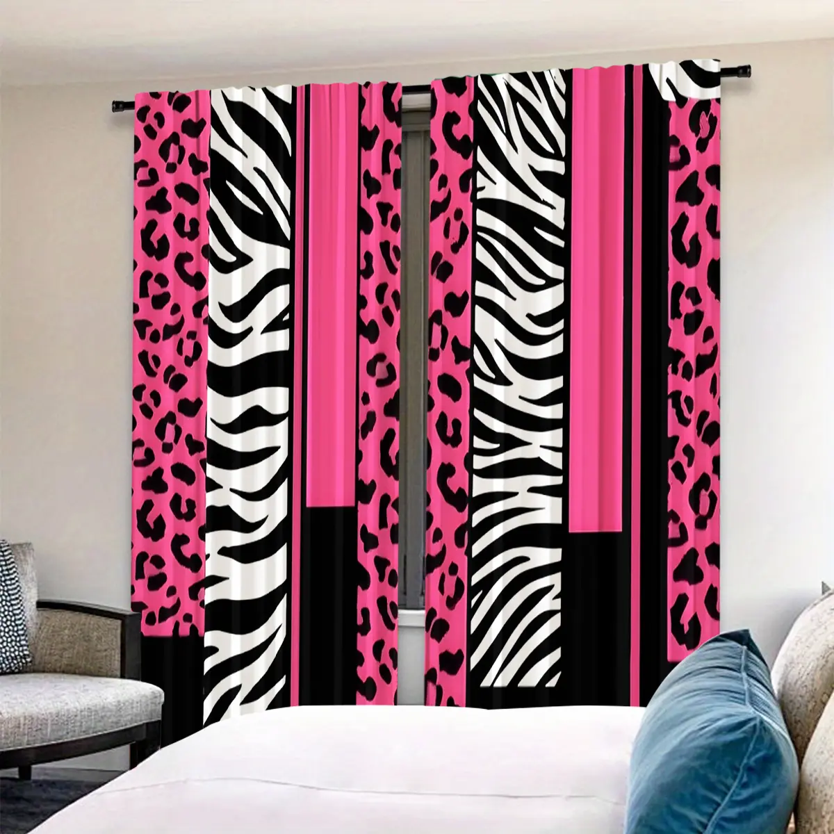 Leopard Zebra Print Curtains Set of 2, Home Decoration Window Curtain, Sweet Cool Wild Style, Perfect for Living Room Bedroom Atmosphere Decoration
