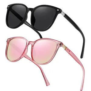 2Pcs MPolarized Sunglasses for Women Fashion Trendy Large Glasses with Retro Mirrored UV400 Protection Lenses Sun Glasses Pink Thin Frame summerwins
