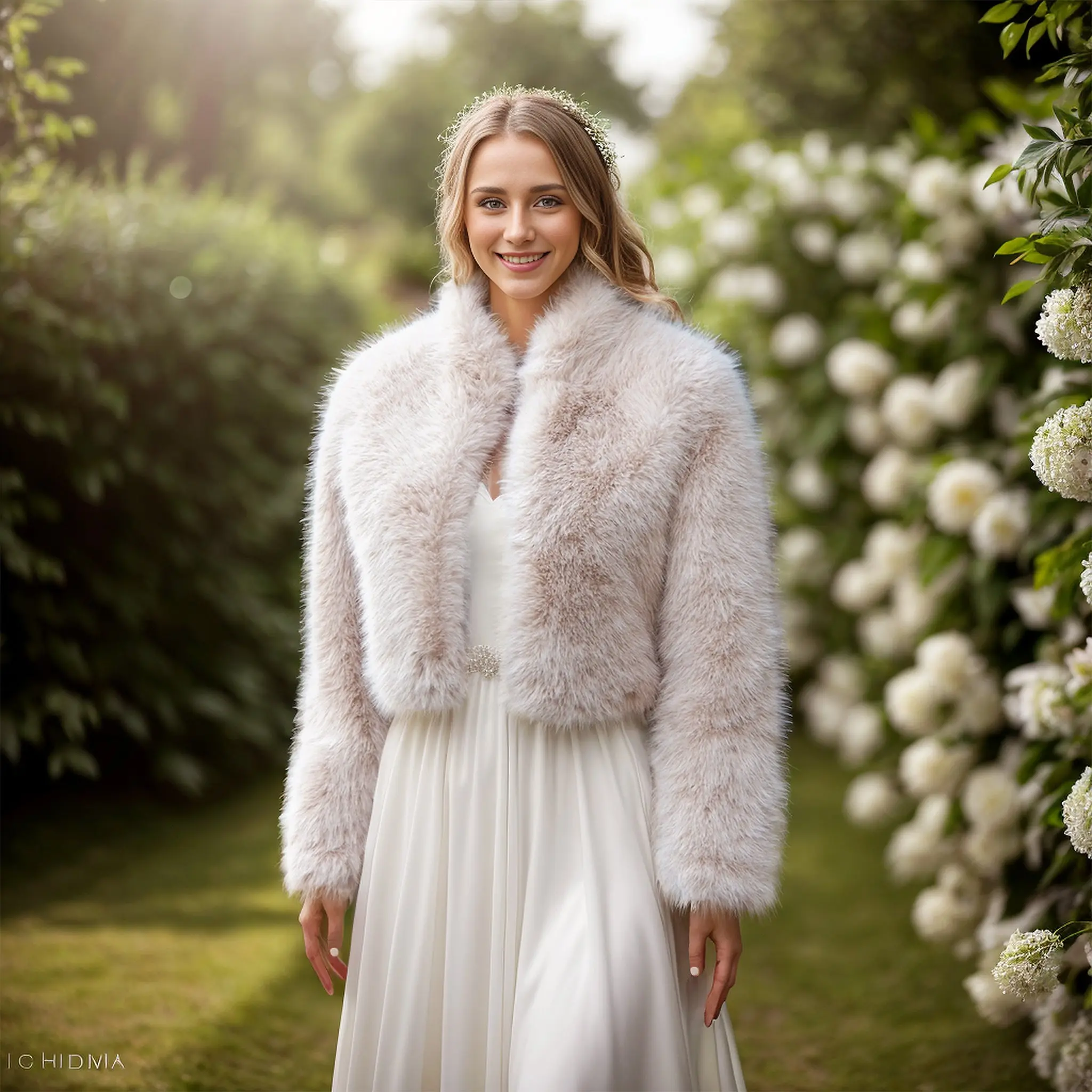 Light beige faux fur jacket with collar Light beige faux fur jacket with collar